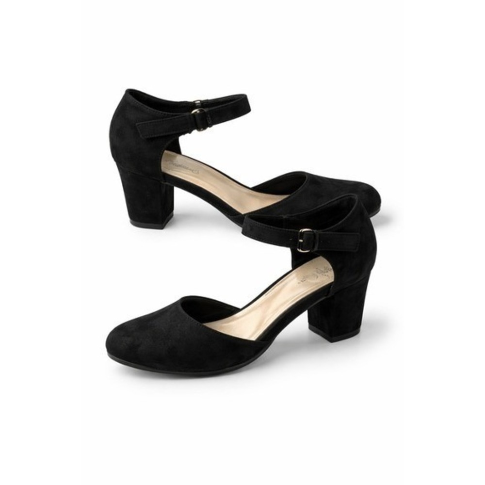 Dexflex Comfort Womens 6 Black Suede Block Heel Ankle Strap Pumps Shoes